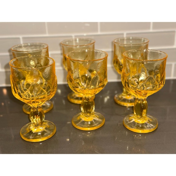Set of 6 Vintage Franciscan Tiffin Cabaret Cornsilk Wine Glasses-Yellow Glass